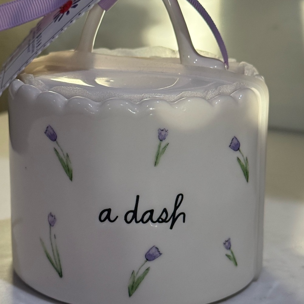 Rae Dunn White Ceramic Sugar/ spice Jar with Purple Tulip Pattern - a dash- NWT